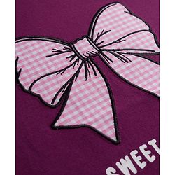 Pine Kids Cotton Knit Half Sleeves T-Shirt with Bow Embroidery - Purple