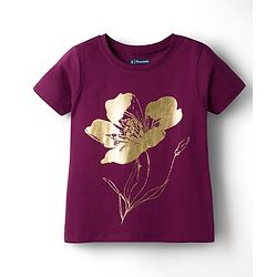 Pine Kids Cotton Knit Half Sleeves T-Shirt with Floral Foil Print - Purple