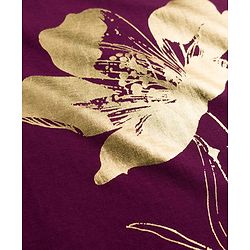 Pine Kids Cotton Knit Half Sleeves T-Shirt with Floral Foil Print - Purple
