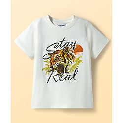 Pine Kids Cotton Knit Half Sleeves T-Shirt With Lion Graphics - White