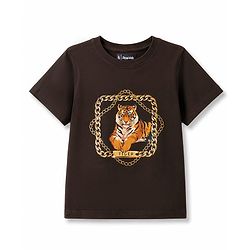 Pine Kids Cotton Knit T-Shirts with Tiger Graphic Print Brown 4-5 Years