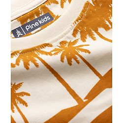 Pine Kids Cotton Knit Half Sleeves T-Shirt & Shorts Night-Suit With Floral & Tree Print - Mustard