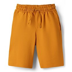 Pine Kids Cotton Knit Half Sleeves T-Shirt & Shorts Night-Suit With Floral & Tree Print - Mustard