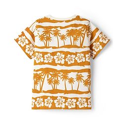 Pine Kids Cotton Knit Half Sleeves T-Shirt & Shorts Night-Suit With Floral & Tree Print - Mustard