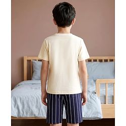 Pine Kids Cotton Knit Half Sleeves T-Shirt & Shorts Night-Suit With Baseball Print - Offwhite