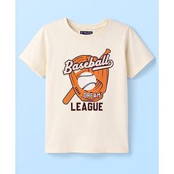 Pine Kids Cotton Knit Half Sleeves T-Shirt & Shorts Night-Suit With Baseball Print - Offwhite
