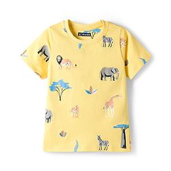 Pine Kids Cotton Knit Half Sleeves T-Shirt & Shorts Co-ord Night Suit With Animal Print - Yellow