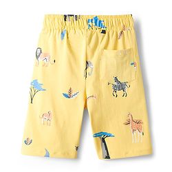 Pine Kids Cotton Knit Half Sleeves T-Shirt & Shorts Co-ord Night Suit With Animal Print - Yellow