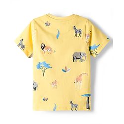 Pine Kids Cotton Knit Half Sleeves T-Shirt & Shorts Co-ord Night Suit With Animal Print - Yellow