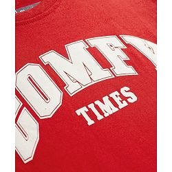 Pine Kids Cotton Knit Half Sleeves T-Shirt & Shorts Night Suit with Text Print - Red