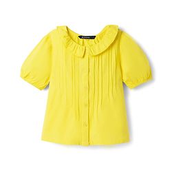Pine Kids 100% Cotton Woven Half Sleeves Solid Pintuck Top -Yellow