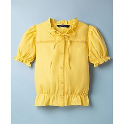 Pine Kids 100% Cotton Woven Half Sleeves Top With Embroidery Detailing - Yellow