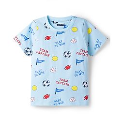 Pine Kids Cotton Knit Half Sleeves Co-Ord T-Shirt & Pyjama Night-Suit With Sports Print - Sky Blue