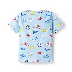 Pine Kids Cotton Knit Half Sleeves Co-Ord T-Shirt & Pyjama Night-Suit With Sports Print - Sky Blue