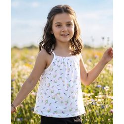 Pine Kids Cotton Knit Sleeveless Floral Printed Top - Multicolour