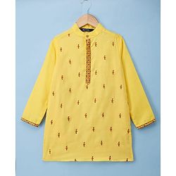Pine Kids Woven Full Sleeves Kurta Pajama with Embroidery - Yellow