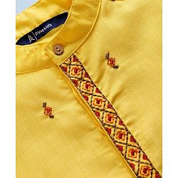 Pine Kids Woven Full Sleeves Kurta Pajama with Embroidery - Yellow
