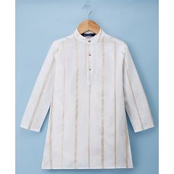 Pine Kids Woven Full Sleeves Kurta Pajama Set with Embroidery - White