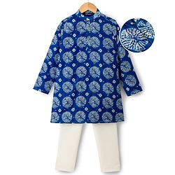 Pine Kids Woven Full Sleeves Printed Kurta Pajama Set - Blue