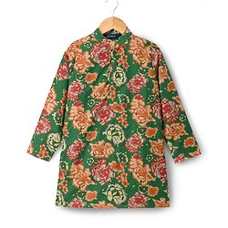 Pine Kids Woven Full Sleeves Floral Printed Kurta Pajama Set - Blue