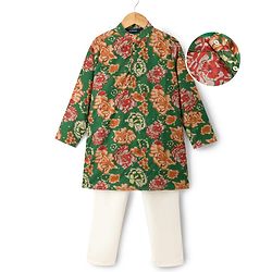 Pine Kids Woven Full Sleeves Floral Printed Kurta Pajama Set - Blue