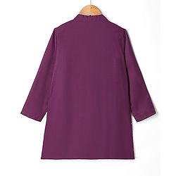 Pine Kids Woven Full Sleeves Kurta Pajama Set with Floral Embroidery - Voilet