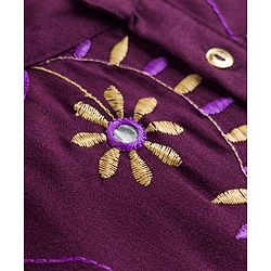 Pine Kids Woven Full Sleeves Kurta Pajama Set with Floral Embroidery - Voilet