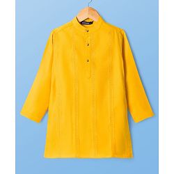 Pine Kids Woven Full Sleeves Solid Kurta Pyjama Set - Mustard