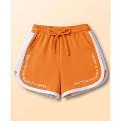 Pine Kids Cotton Knit Half Sleeves Text Printed Top & Shorts Set - White & Orange