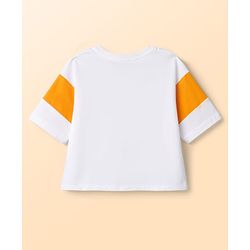 Pine Kids Cotton Knit Half Sleeves Text Printed Top & Shorts Set - White & Orange
