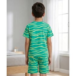 Pine Kids Cotton Knit Half Sleeves Printed T-Shirt & Shorts Co-ord Night Suit - Green