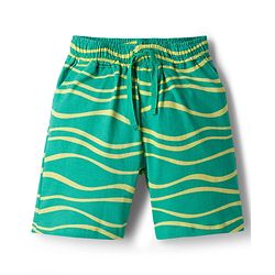 Pine Kids Cotton Knit Half Sleeves Printed T-Shirt & Shorts Co-ord Night Suit - Green