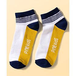 Pine Kids Cotton Knit Ankle Length Socks With Stripes & Text Design Pack Of 3 ( Colour May Vary )
