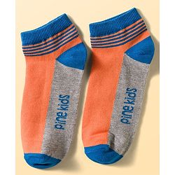 Pine Kids Cotton Knit Ankle Length Socks With Stripes & Text Design Pack Of 3 ( Colour May Vary )
