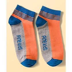 Pine Kids Cotton Knit Ankle Length Socks With Stripes & Text Design Pack Of 3 ( Colour May Vary )