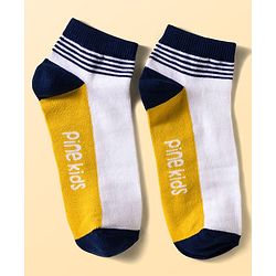 Pine Kids Cotton Knit Ankle Length Socks With Stripes & Text Design Pack Of 3 ( Colour May Vary )