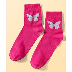 Pine Kids Cotton Knit Ankle Length Floral Butterfly & Hearts Printed Socks Pack Of 3 ( Colour May Vary )