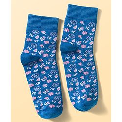 Pine Kids Cotton Knit Ankle Length Floral Butterfly & Hearts Printed Socks Pack Of 3 ( Colour May Vary )
