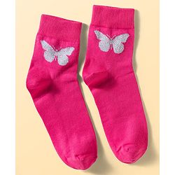 Pine Kids Cotton Knit Ankle Length Floral Butterfly & Hearts Printed Socks Pack Of 3 ( Colour May Vary )