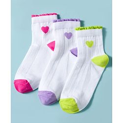 Pine Kids Cotton Knit Ankle Length Socks With Hearts Design Pack Of 3 ( Colour May Vary )