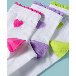 Pine Kids Cotton Knit Ankle Length Socks With Hearts Design Pack Of 3 ( Colour May Vary )