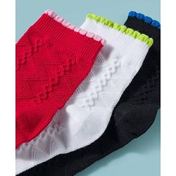 Pine Kids Cotton Knit Ankle Length Socks Embroidery Design Pack Of 3 ( Colour May Vary )