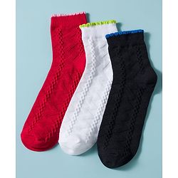 Pine Kids Cotton Knit Ankle Length Socks Embroidery Design Pack Of 3 ( Colour May Vary )