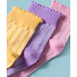 Pine Kids Cotton Knit Ankle Length Solid Colour Socks Pack Of 3 ( Colour May Vary )