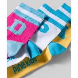 Pine Kids Cotton Knit Ankle Length Socks With Text Design Pack Of 3 ( Colour May Vary )