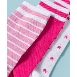 Pine Kids Cotton Knit Ankle Length Striped Socks With Star Design Pack Of 3 ( Colour May Vary )