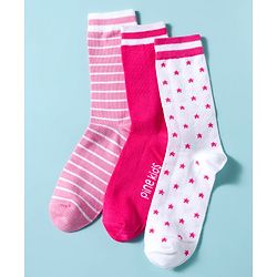 Pine Kids Cotton Knit Ankle Length Striped Socks With Star Design Pack Of 3 ( Colour May Vary )