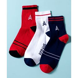 Pine Kids Cotton Knit Ankle Length Socks With Stripes & Text Design Pack Of 3 - ( Colour May Vary )