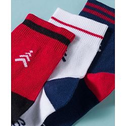 Pine Kids Cotton Knit Ankle Length Socks With Stripes & Text Design Pack Of 3 - ( Colour May Vary )