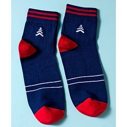 Pine Kids Cotton Knit Ankle Length Socks With Stripes & Text Design Pack Of 3 - ( Colour May Vary )